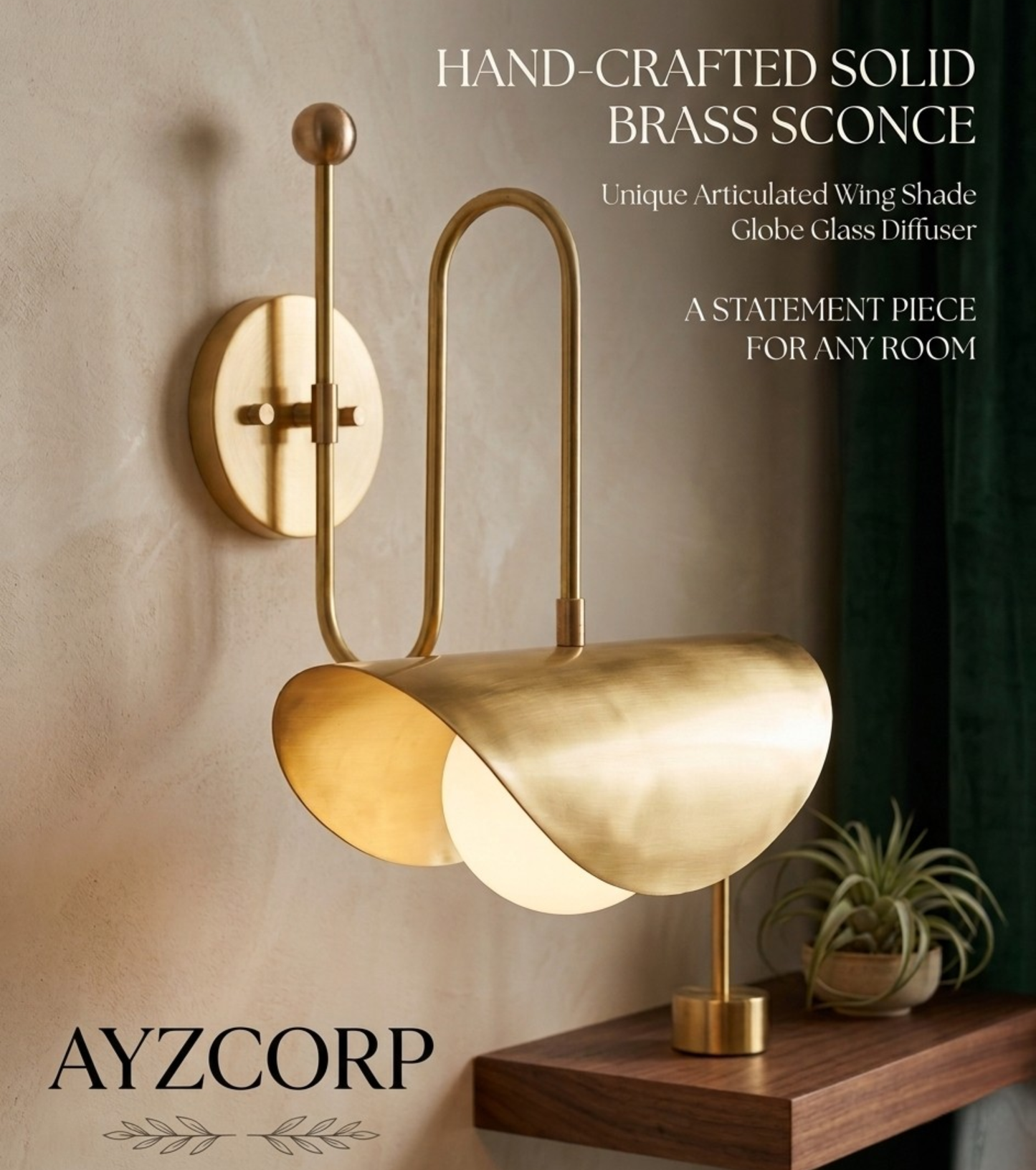 1950's Mid Century Italian Brass Diabolo Sconce, Raw Brass Finish Lamp