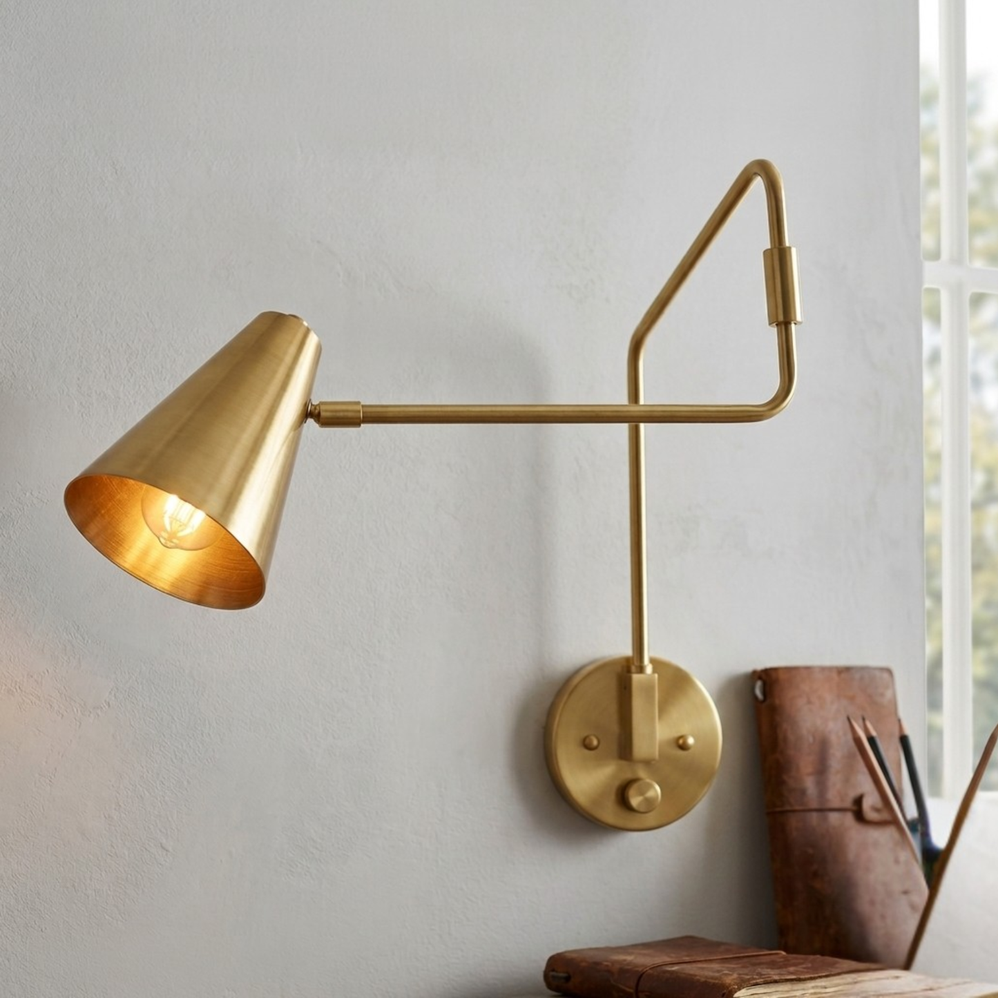 950's Mid Century Italian Brass Diabolo Sconce, Raw Brass Finish Lamp