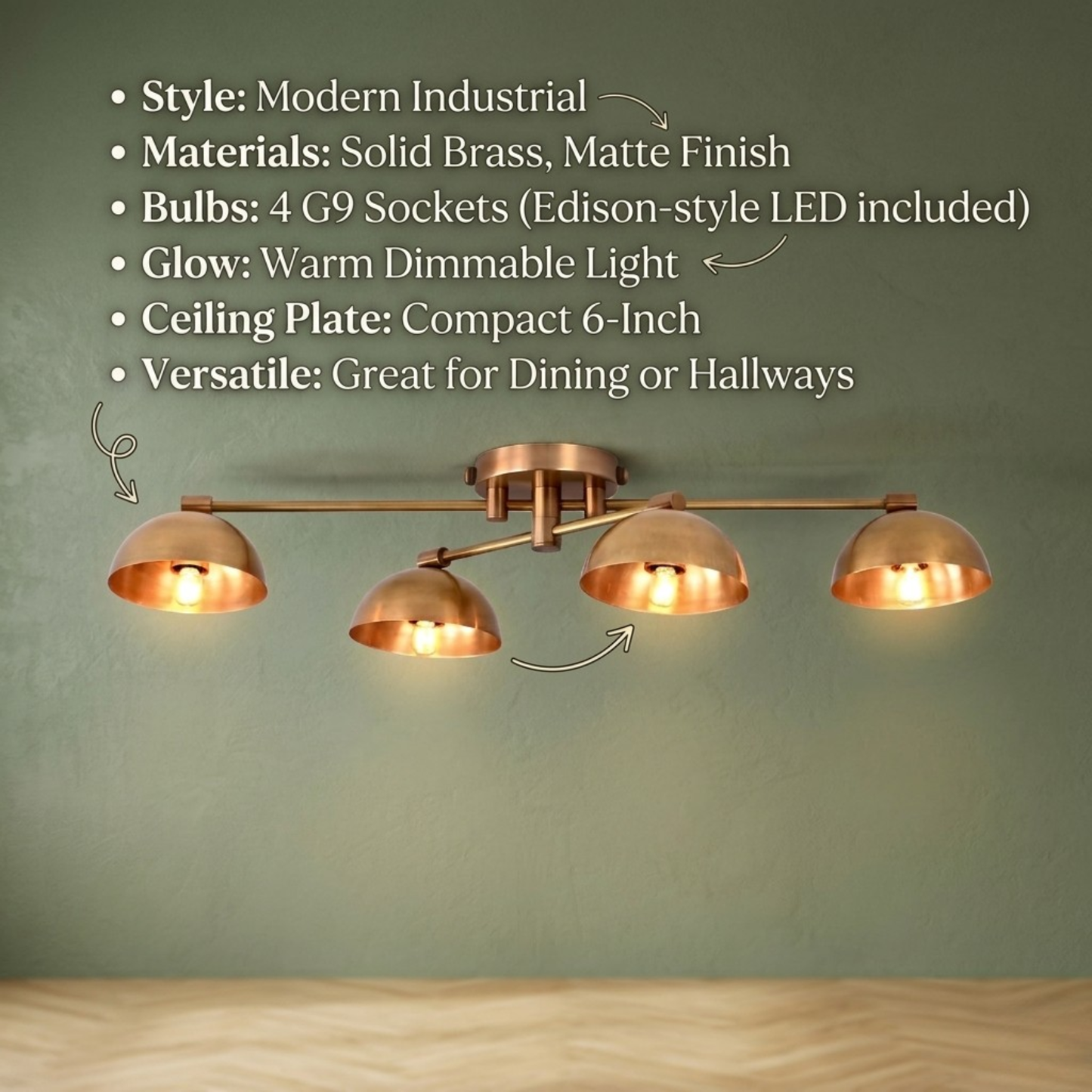 Handmade Mid-Century Modern Brass Chandelier | Cone Shade Pendant Light