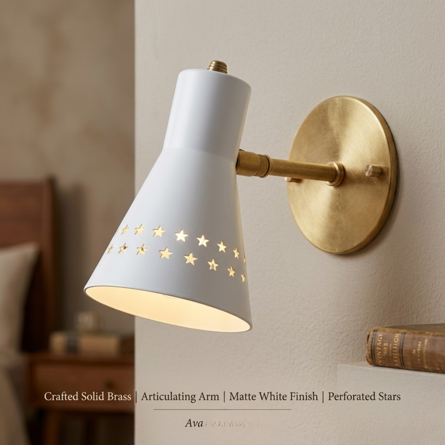 Mid Century Modern Wall Sconce – White Metal Star Cut out Light