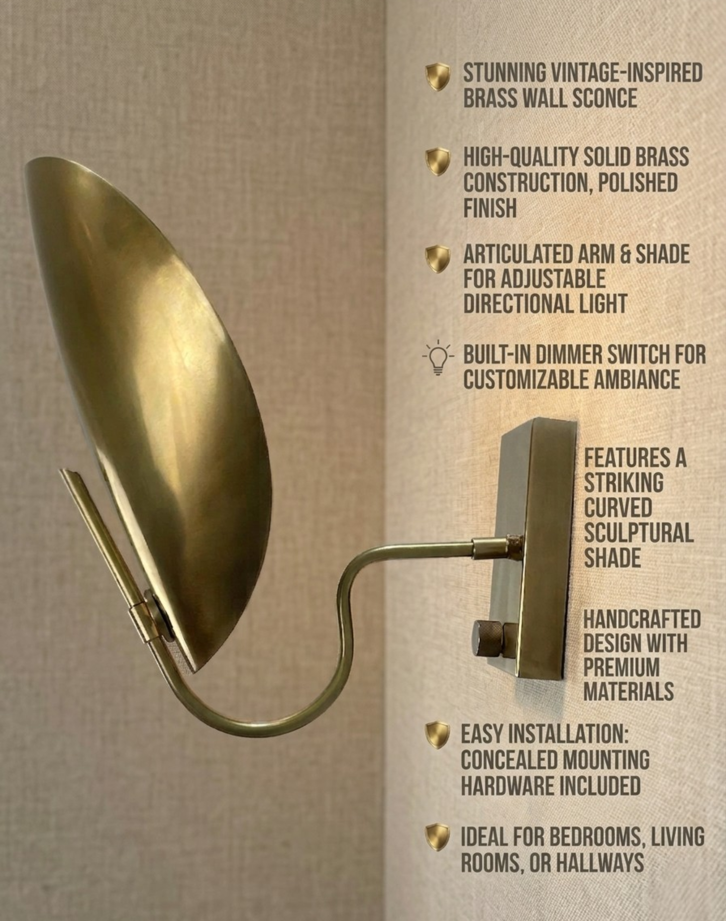 1950's Mid Century Italian Brass Diabolo Sconce, Raw Brass Finish Lamp