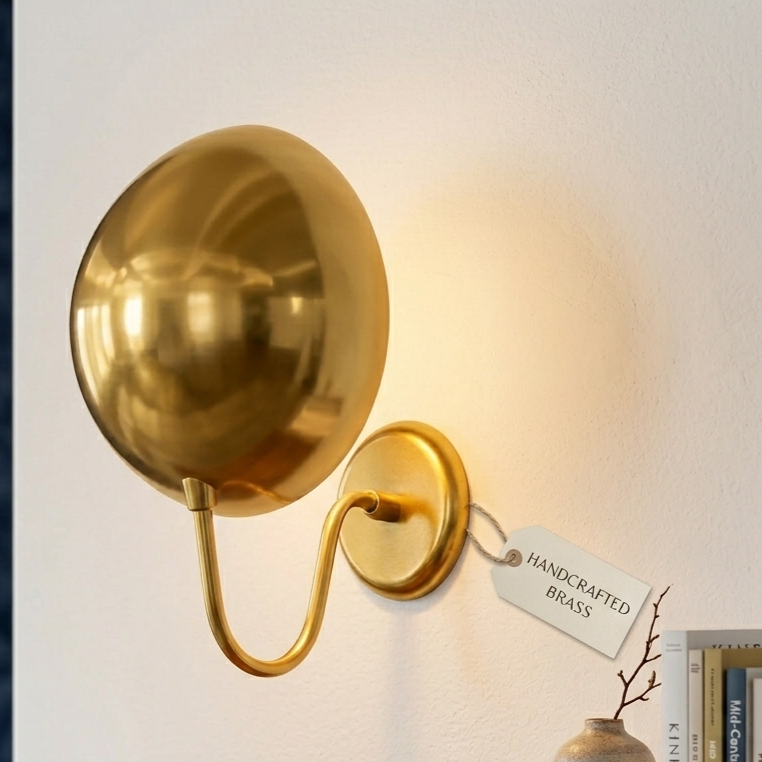 1950's Mid Century Italian Brass Diabolo Sconce, Raw Brass Finish Lamp