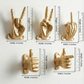 Set of 5 Gold Hand Gesture Wall Hooks - Funny Decorative Coat Hooks, Jewelry Hangers, Unique Home Decor