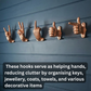 Set of 5 Gold Hand Gesture Wall Hooks - Funny Decorative Coat Hooks, Jewelry Hangers, Unique Home Decor
