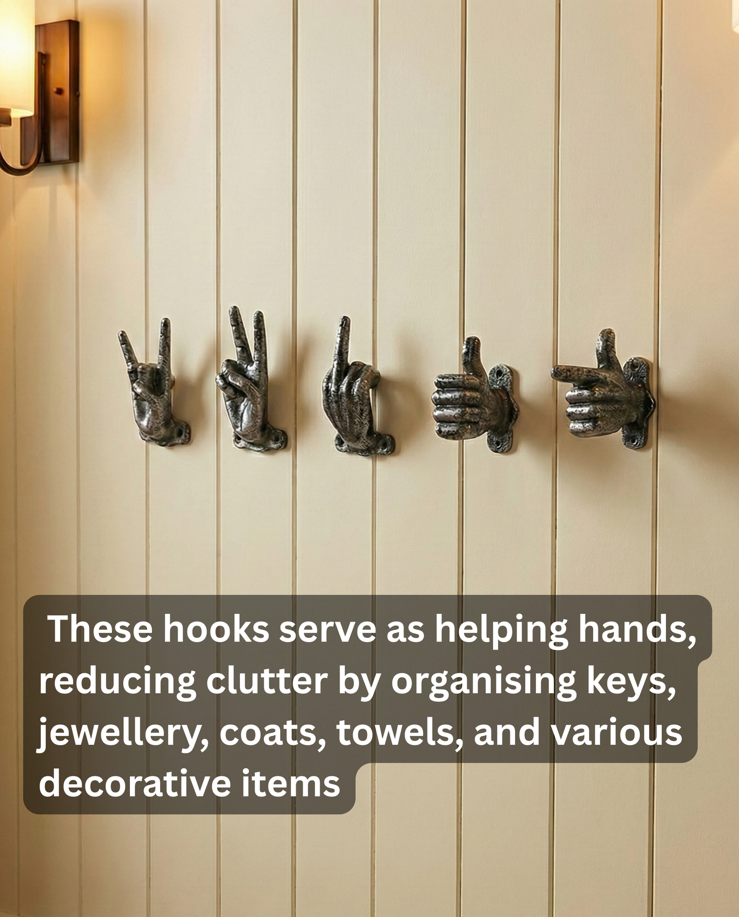 Set of 5 Gold Hand Gesture Wall Hooks - Funny Decorative Coat Hooks, Jewelry Hangers, Unique Home Decor