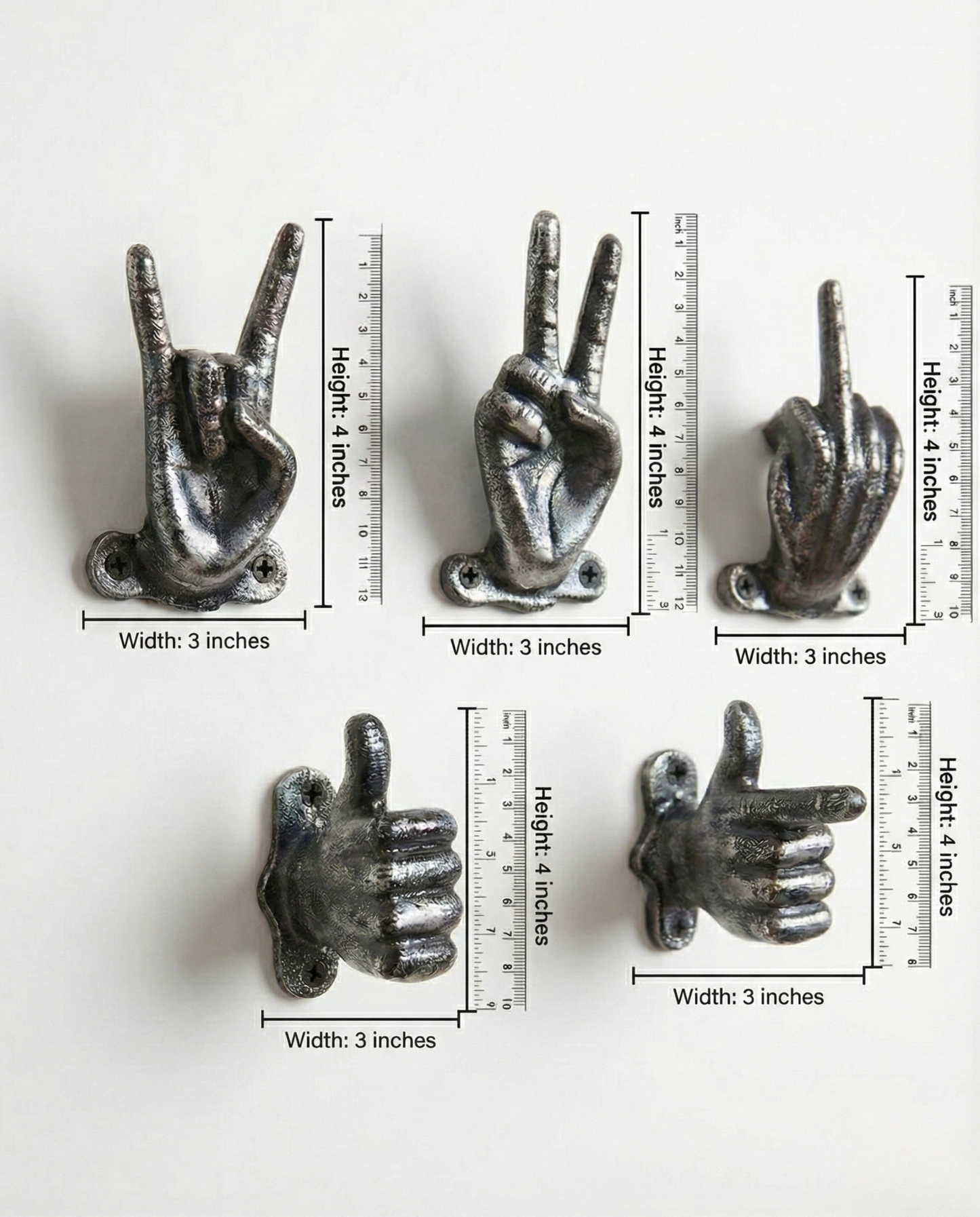 Set of 5 Gold Hand Gesture Wall Hooks - Funny Decorative Coat Hooks, Jewelry Hangers, Unique Home Decor