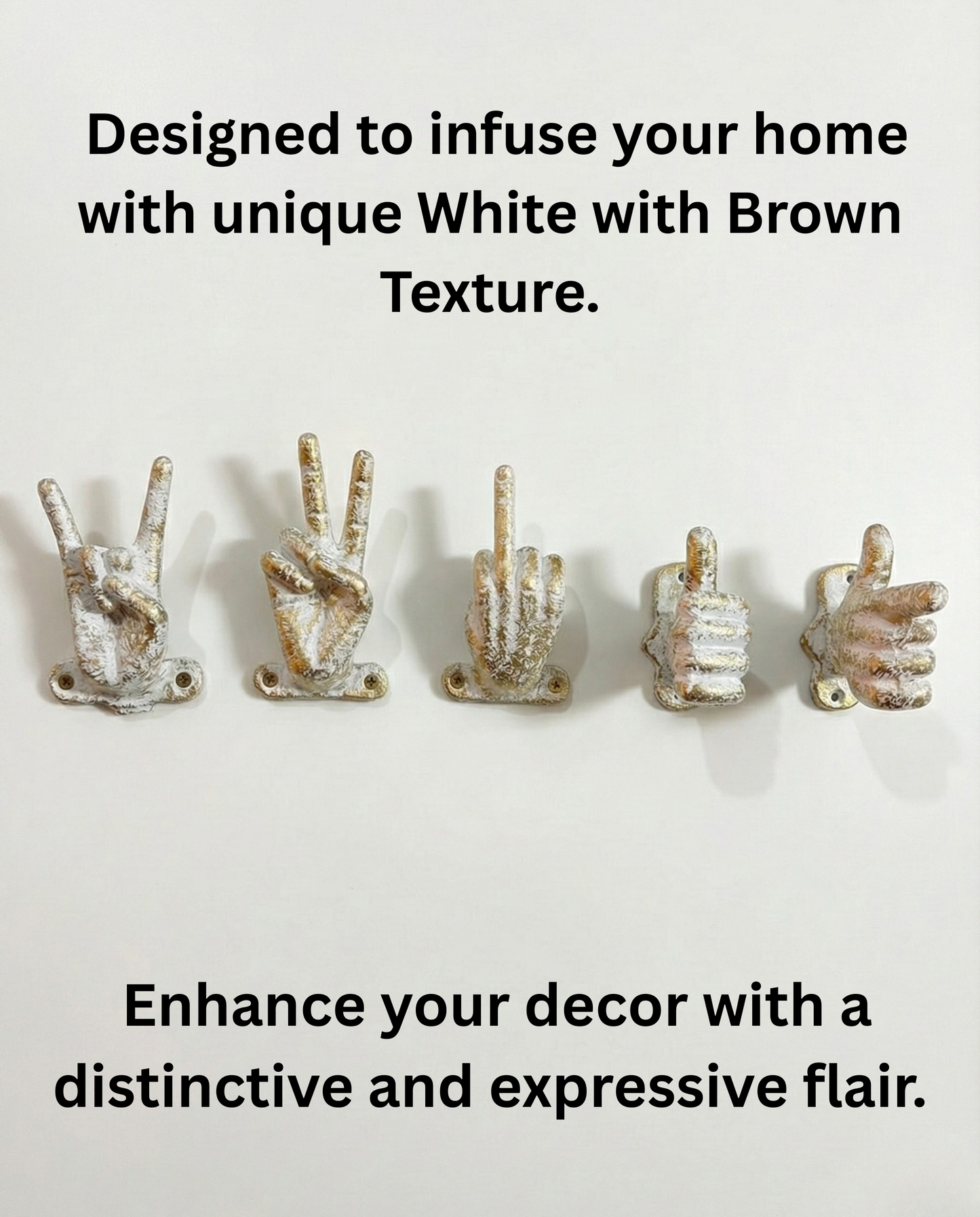 Set of 5 Gold Hand Gesture Wall Hooks - Funny Decorative Coat Hooks, Jewelry Hangers, Unique Home Decor