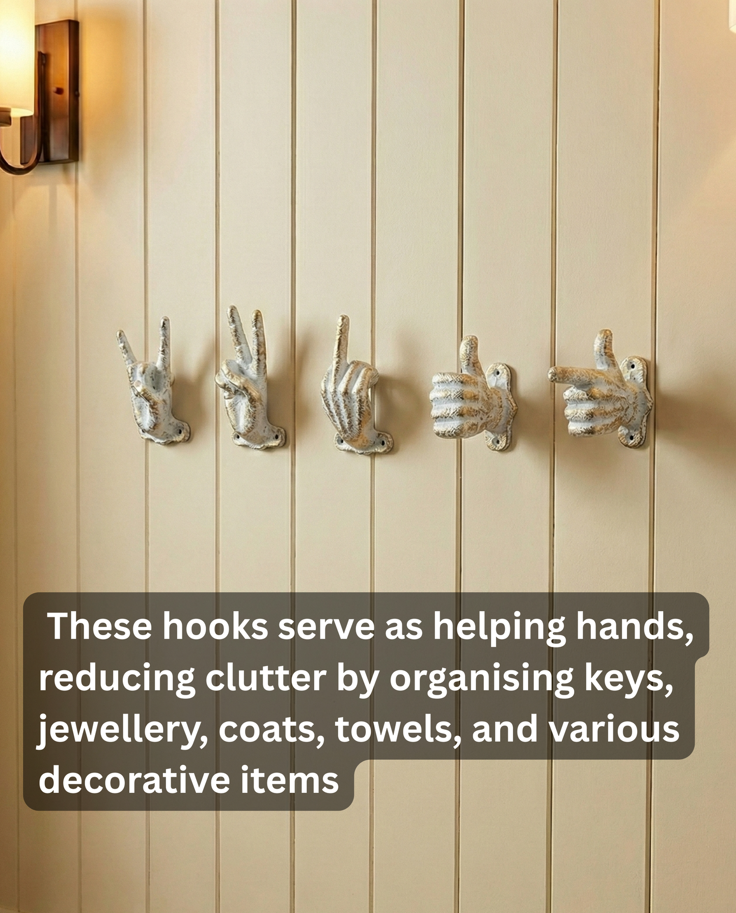 Set of 5 Gold Hand Gesture Wall Hooks - Funny Decorative Coat Hooks, Jewelry Hangers, Unique Home Decor