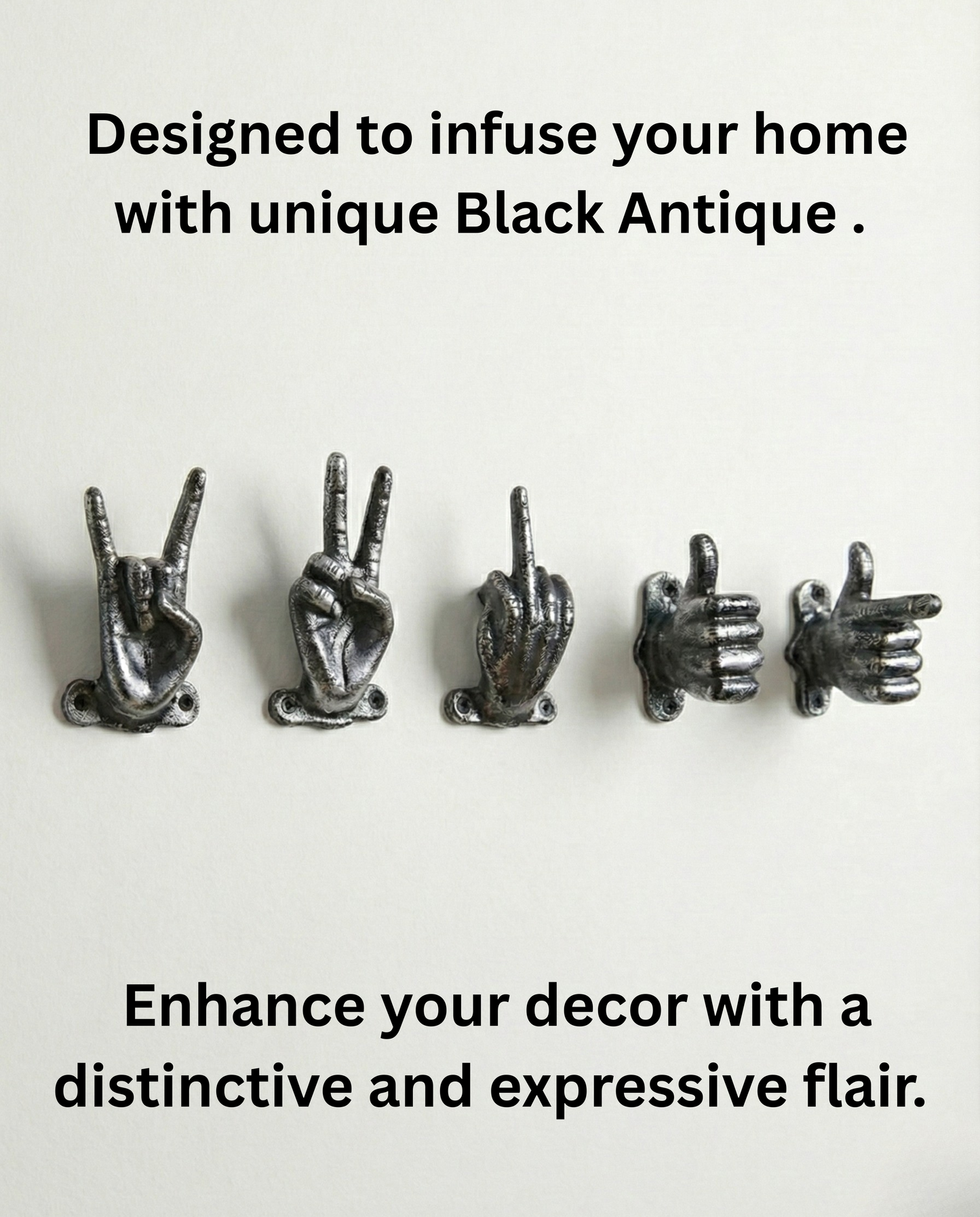Set of 5 Gold Hand Gesture Wall Hooks - Funny Decorative Coat Hooks, Jewelry Hangers, Unique Home Decor