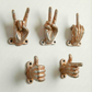 Set of 5 Gold Hand Gesture Wall Hooks - Funny Decorative Coat Hooks, Jewelry Hangers, Unique Home Decor