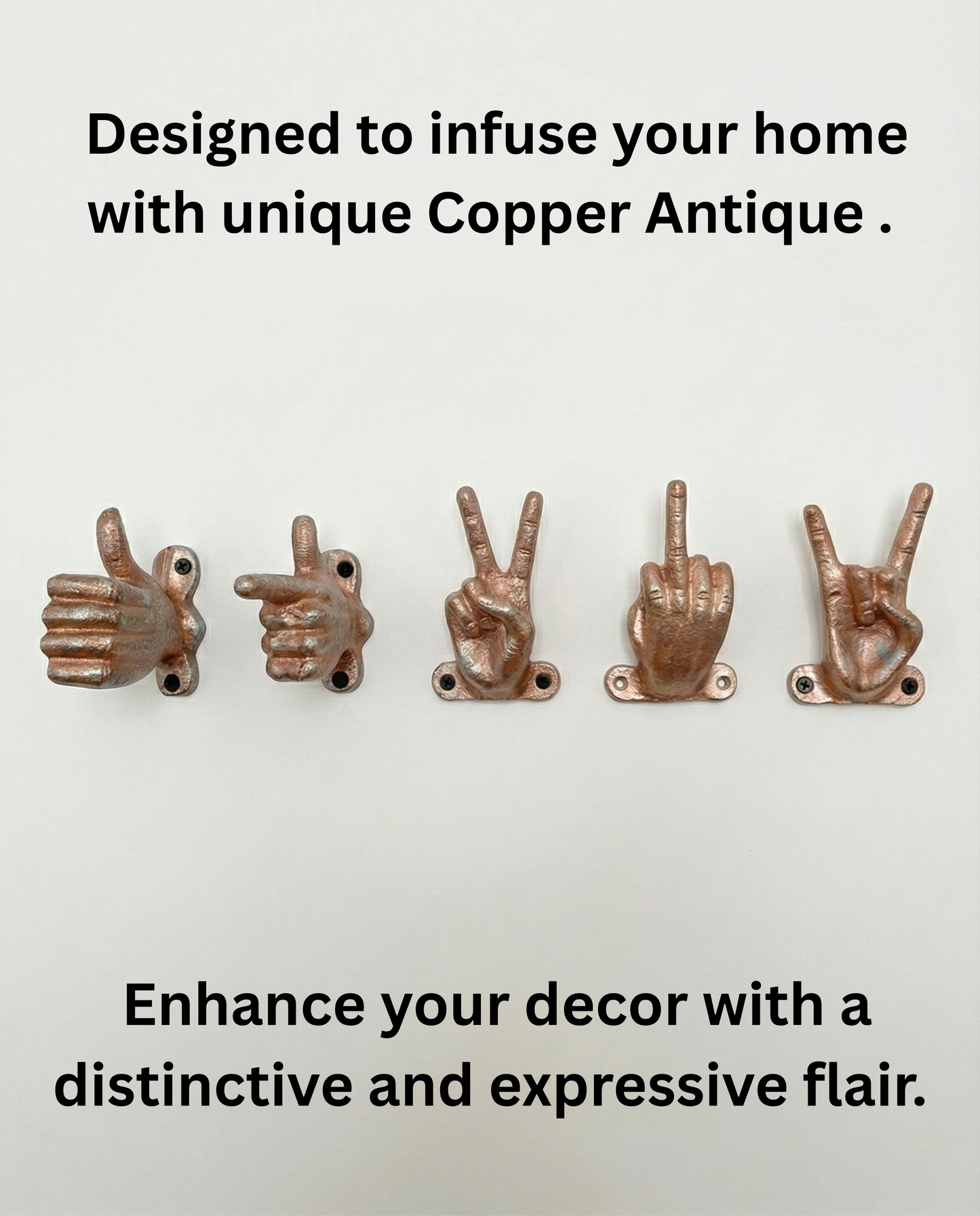 Set of 5 Gold Hand Gesture Wall Hooks - Funny Decorative Coat Hooks, Jewelry Hangers, Unique Home Decor