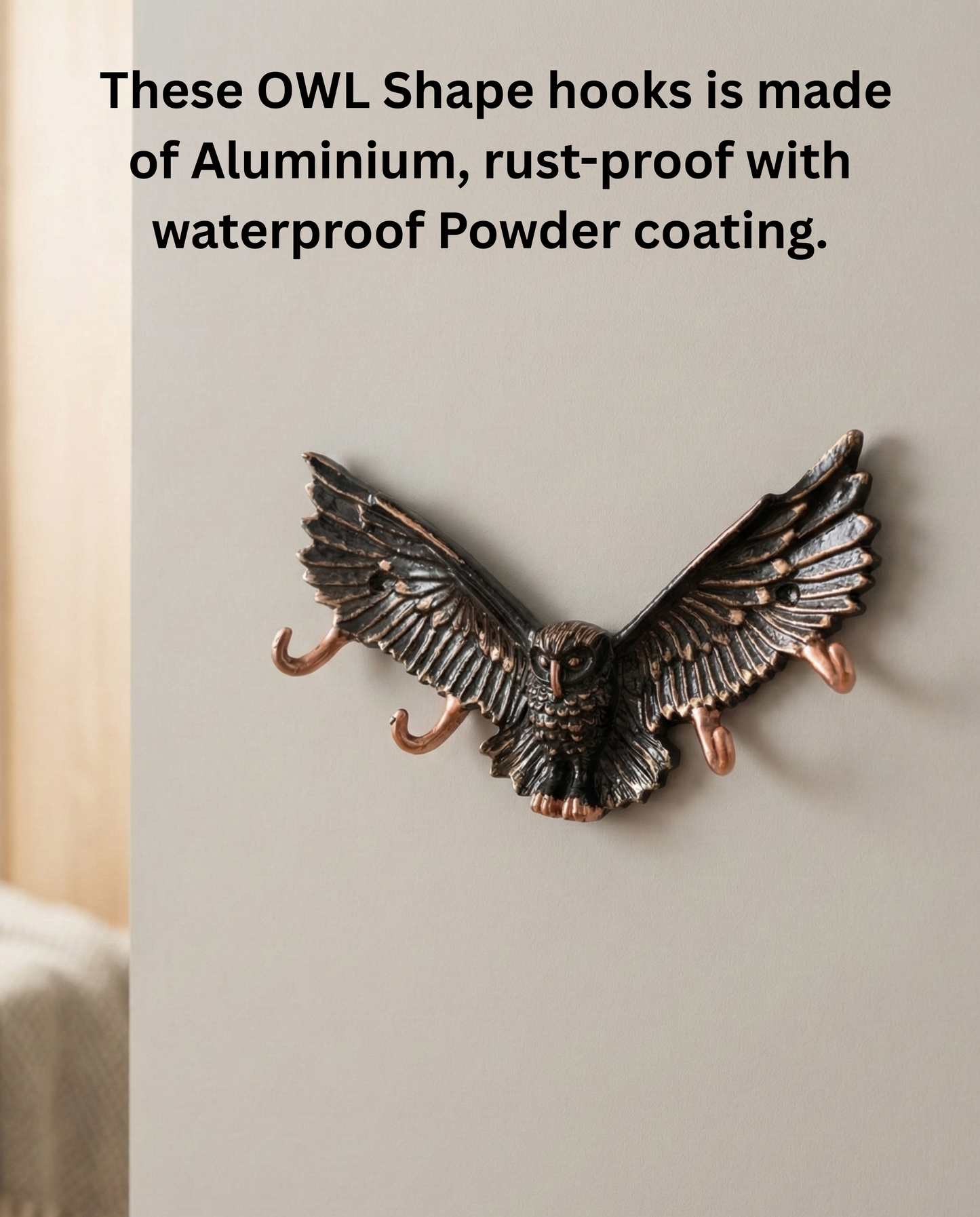 OWL Shape hook For Wall Mount -Aluminium Hook for Wall-Animal Theme Hooks Hangers Rack Organiser Walls Art Home Decor Hook for Storage, Living Room, Hallway