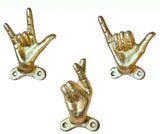 Set of 3 Hand Gesture Decorative Wall Hooks, 4 Inches High-Hang Loose-Rock On-Cross Fingers Gestures. Unique Stylish Key or Towel Hangers Backpack Hanger-Coat Hooks Home Decor for Storage