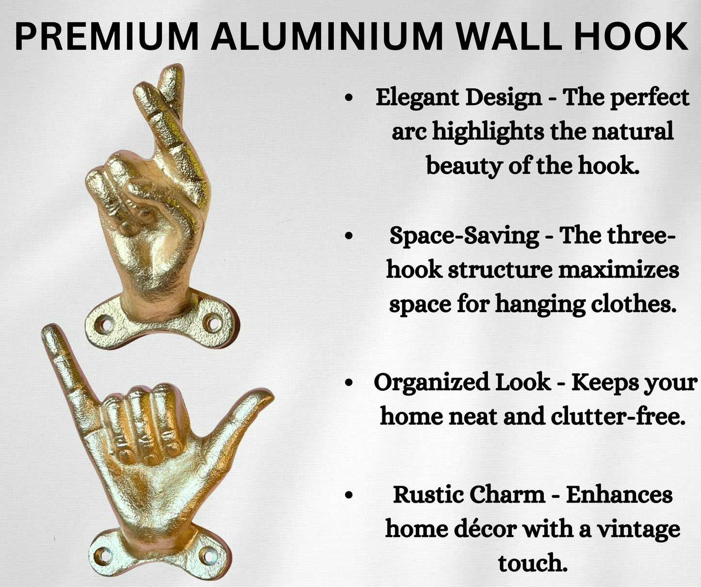 Set of 3 Hand Gesture Decorative Wall Hooks, 4 Inches High-Hang Loose-Rock On-Cross Fingers Gestures. Unique Stylish Key or Towel Hangers Backpack Hanger-Coat Hooks Home Decor for Storage