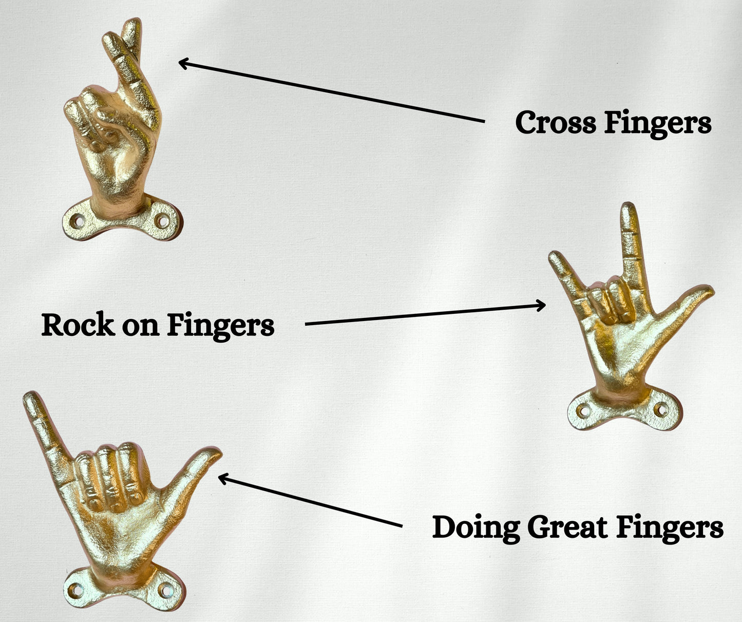 Set of 3 Hand Gesture Decorative Wall Hooks, 4 Inches High-Hang Loose-Rock On-Cross Fingers Gestures. Unique Stylish Key or Towel Hangers Backpack Hanger-Coat Hooks Home Decor for Storage