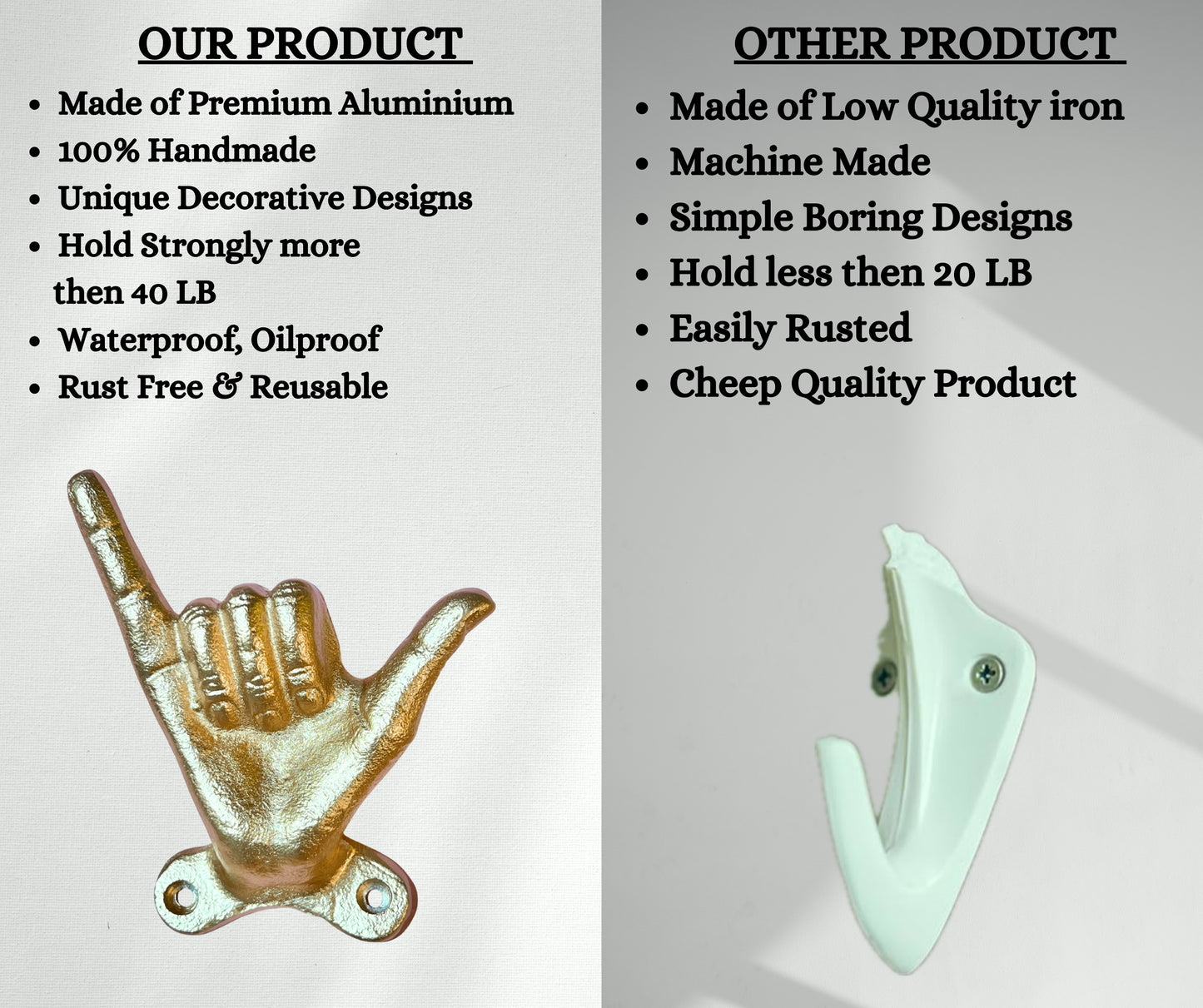 Set of 3 Hand Gesture Decorative Wall Hooks, 4 Inches High-Hang Loose-Rock On-Cross Fingers Gestures. Unique Stylish Key or Towel Hangers Backpack Hanger-Coat Hooks Home Decor for Storage