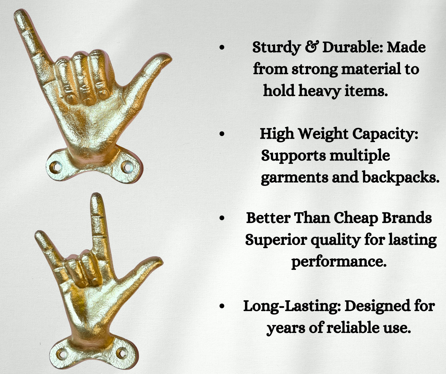 Set of 3 Hand Gesture Decorative Wall Hooks, 4 Inches High-Hang Loose-Rock On-Cross Fingers Gestures. Unique Stylish Key or Towel Hangers Backpack Hanger-Coat Hooks Home Decor for Storage