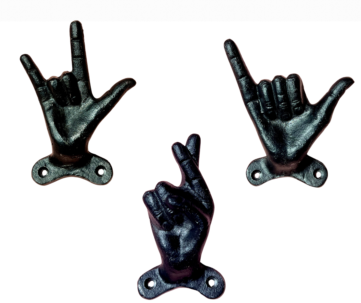 Set of 3 Hand Gesture Decorative Wall Hooks, 4 Inches High-Hang Loose-Rock On-Cross Fingers Gestures. Unique Stylish Key or Towel Hangers Backpack Hanger-Coat Hooks Home Decor for Storage