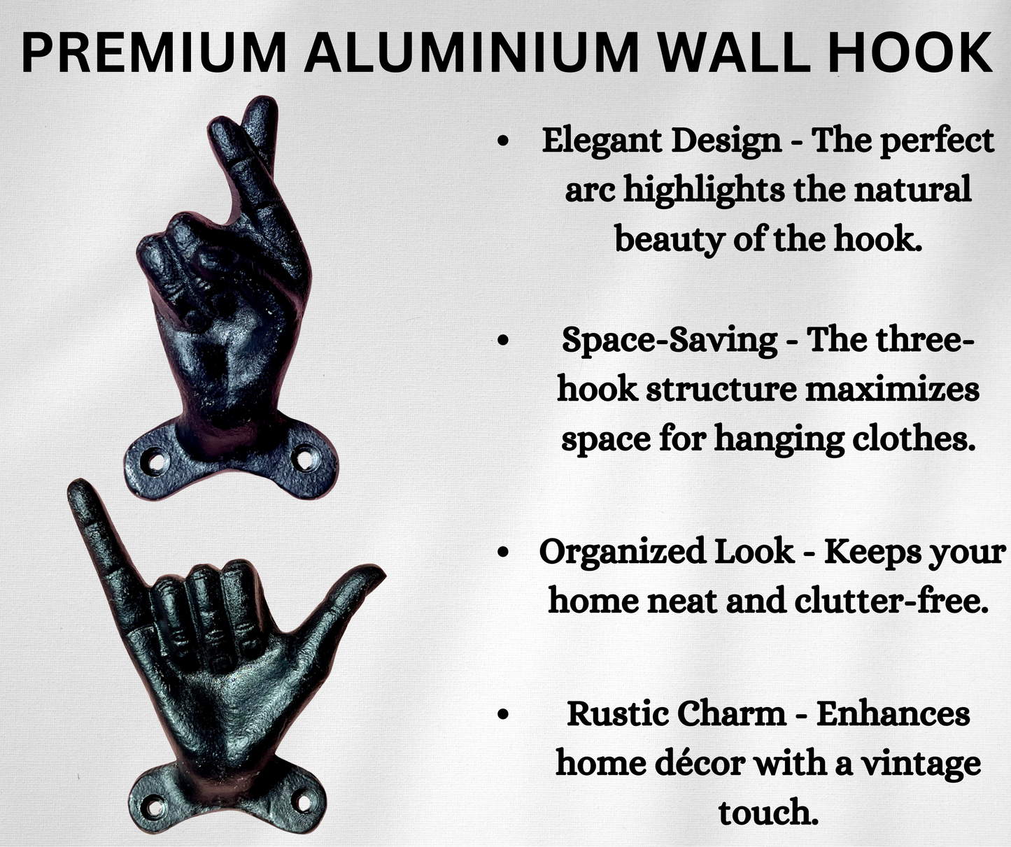 Set of 3 Hand Gesture Decorative Wall Hooks, 4 Inches High-Hang Loose-Rock On-Cross Fingers Gestures. Unique Stylish Key or Towel Hangers Backpack Hanger-Coat Hooks Home Decor for Storage