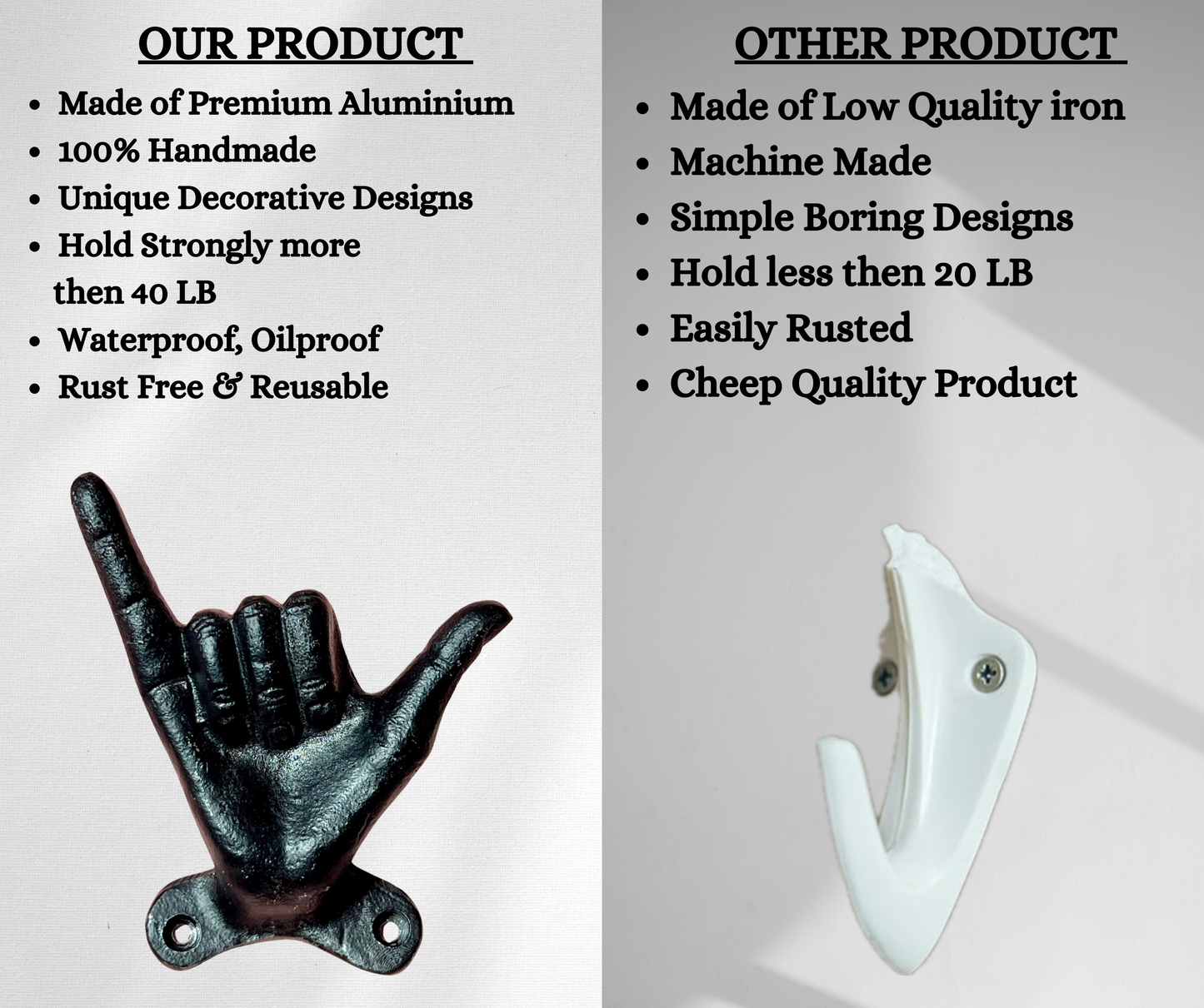 Set of 3 Hand Gesture Decorative Wall Hooks, 4 Inches High-Hang Loose-Rock On-Cross Fingers Gestures. Unique Stylish Key or Towel Hangers Backpack Hanger-Coat Hooks Home Decor for Storage