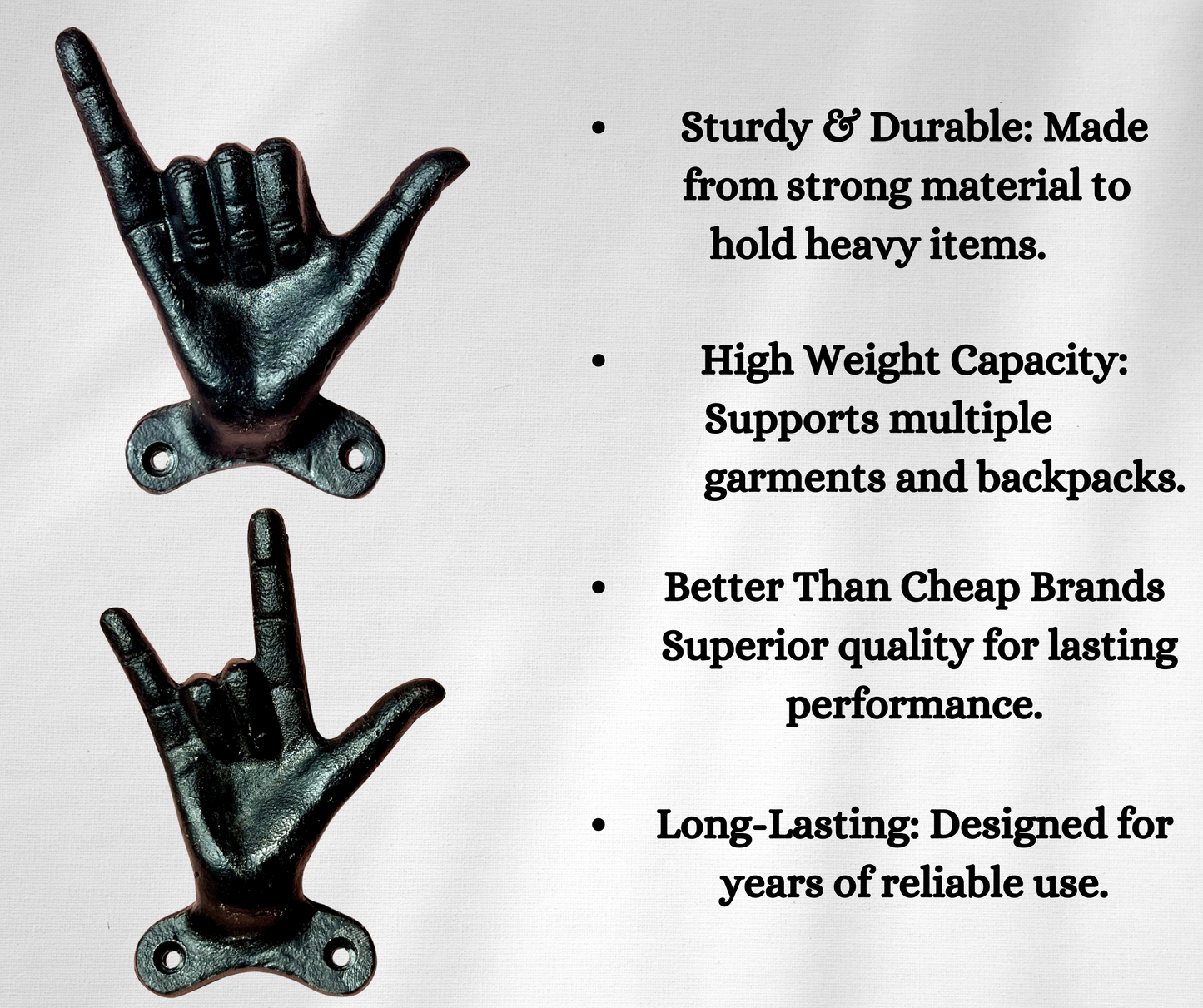 Set of 3 Hand Gesture Decorative Wall Hooks, 4 Inches High-Hang Loose-Rock On-Cross Fingers Gestures. Unique Stylish Key or Towel Hangers Backpack Hanger-Coat Hooks Home Decor for Storage