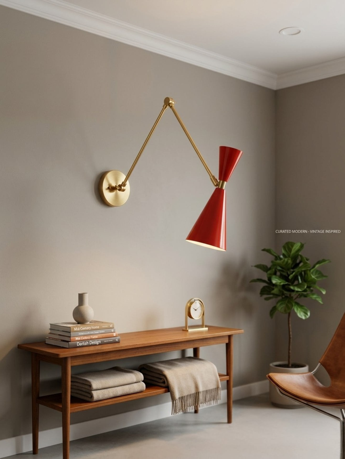 1950's Mid Century Italian Brass Diabolo Sconce, Orange Finish Lamp