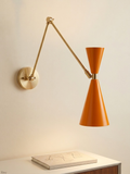 1950's Mid Century Italian Brass Diabolo Sconce, Orange Finish Lamp