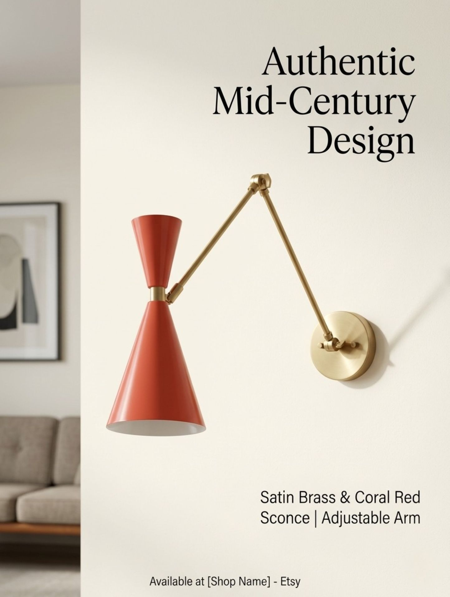 1950's Mid Century Italian Brass Diabolo Sconce, Orange Finish Lamp