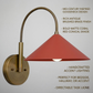 1950's Mid Century Italian Brass Diabolo Sconce, CORAL-RED Finish Lamp