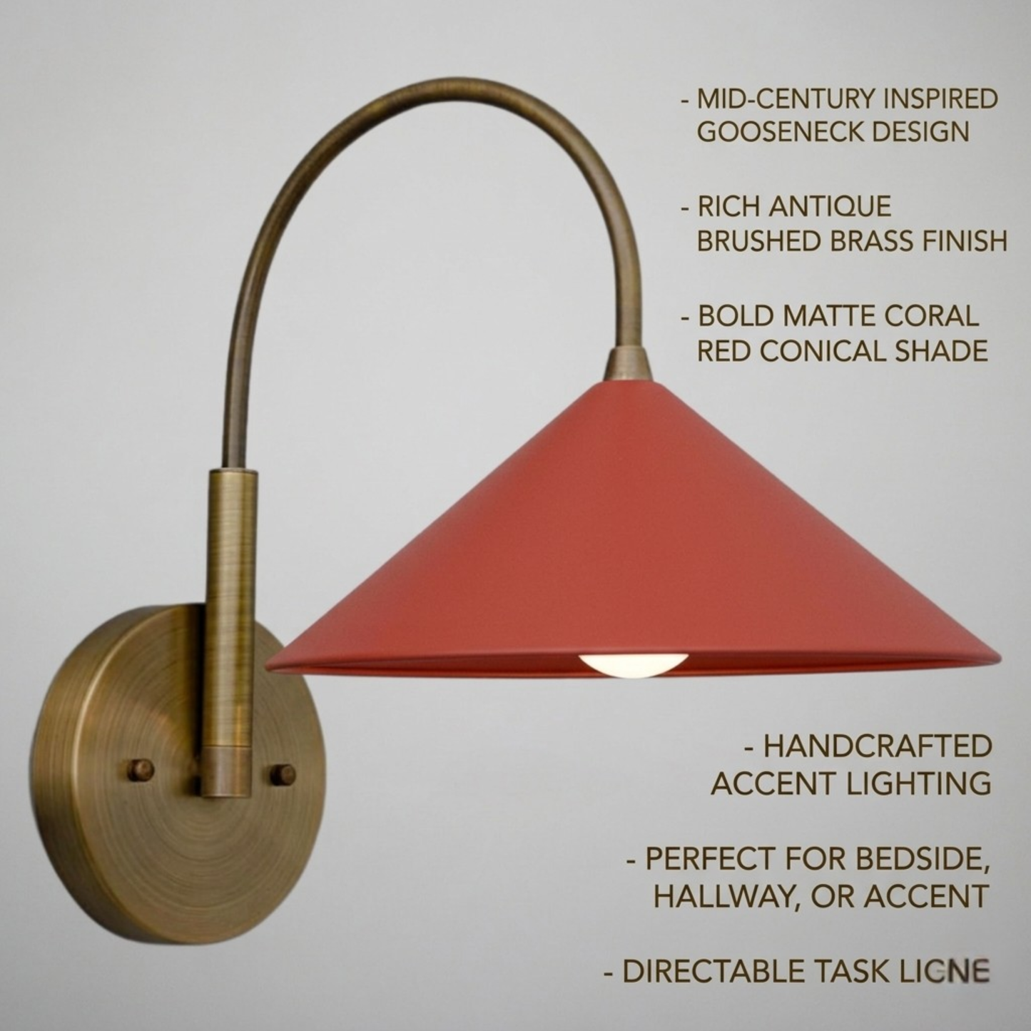 1950's Mid Century Italian Brass Diabolo Sconce, CORAL-RED Finish Lamp