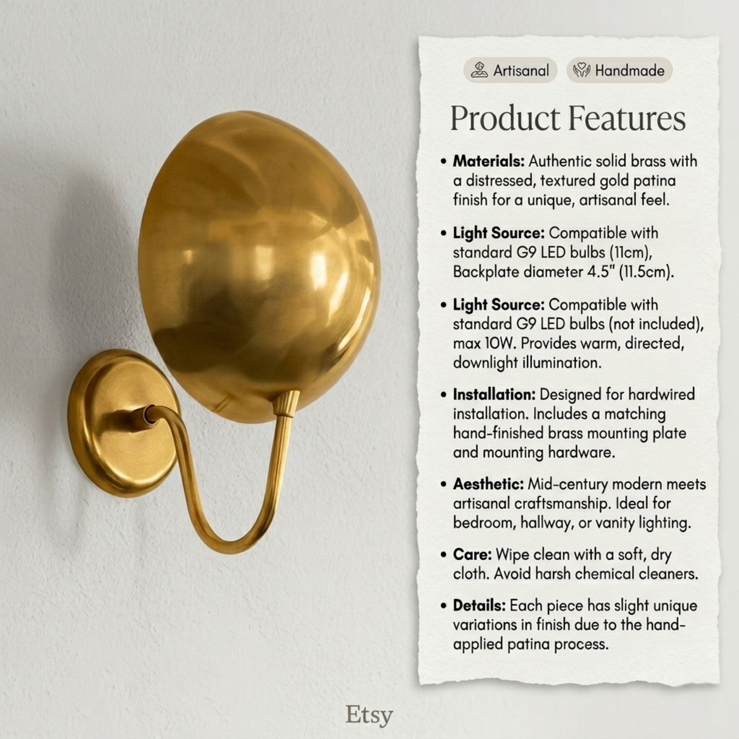 1950's Mid Century Italian Brass Diabolo Sconce, Raw Brass Finish Lamp