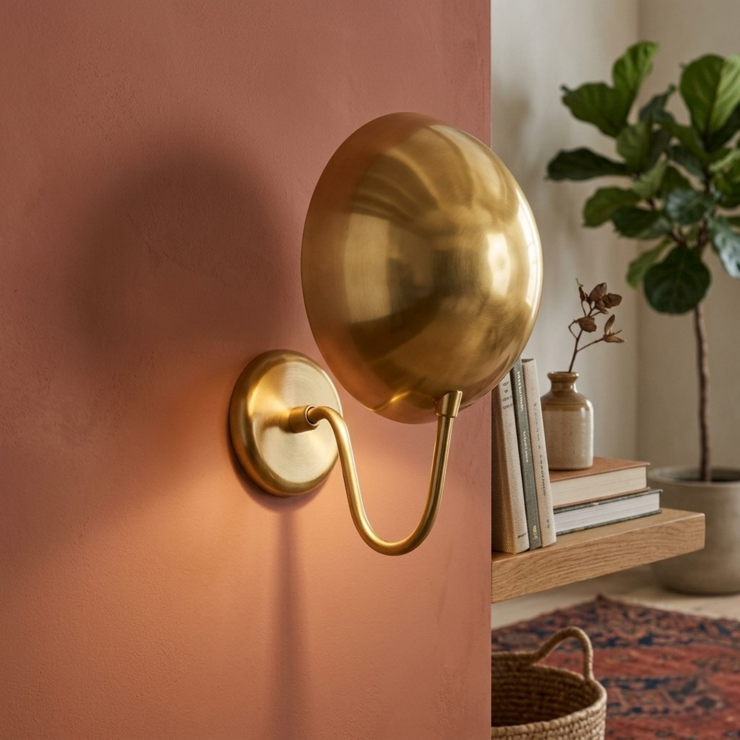1950's Mid Century Italian Brass Diabolo Sconce, Raw Brass Finish Lamp