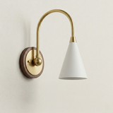 1950's Mid Century Italian Brass Diabolo Sconce, White Finish Lamp