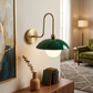 1950's Mid Century Italian Brass Diabolo Sconce, Green Finish Lamp