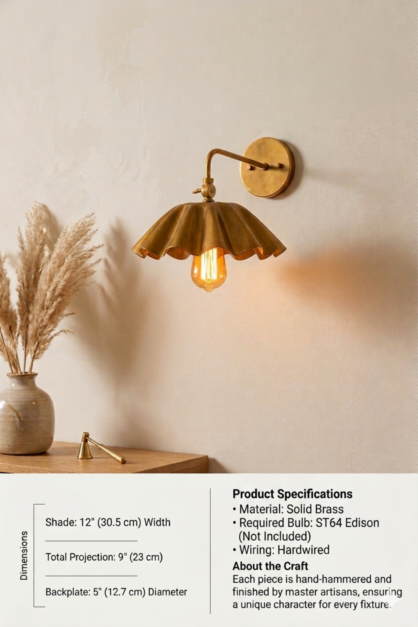 1950's Mid Century Italian Brass Diabolo Sconce, Raw Brass Finish Lamp