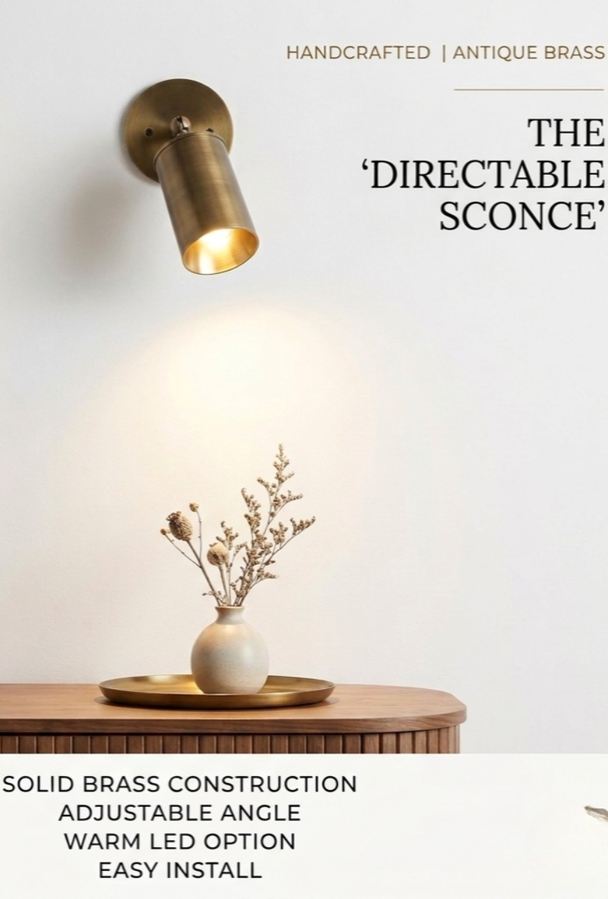 1950's Mid Century Italian Brass Diabolo Sconce, Raw Brass Finish Lamp