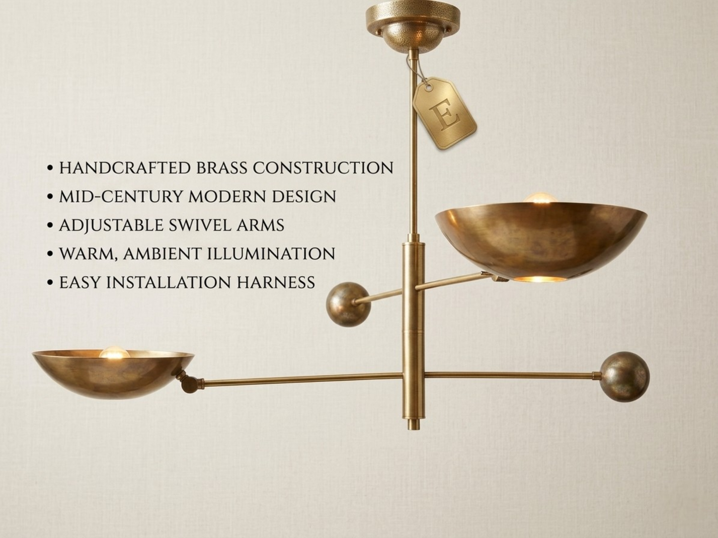 Mid Century Modern TWO sputnik light | Antique Brass Light Fixture | Stilnovo Style Modern Brass Chandelier Custom Light
