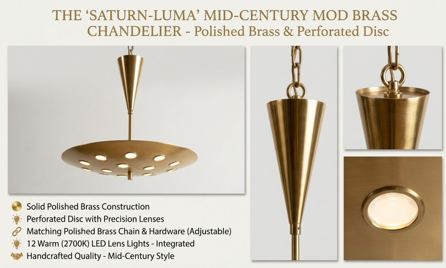Handmade 1950s Mid-Century Modern Cream Cosmic Pendant Light – Cutout Disc Chandelier, Rusted Brass Flush Mount Duo Regolith Style Ceiling