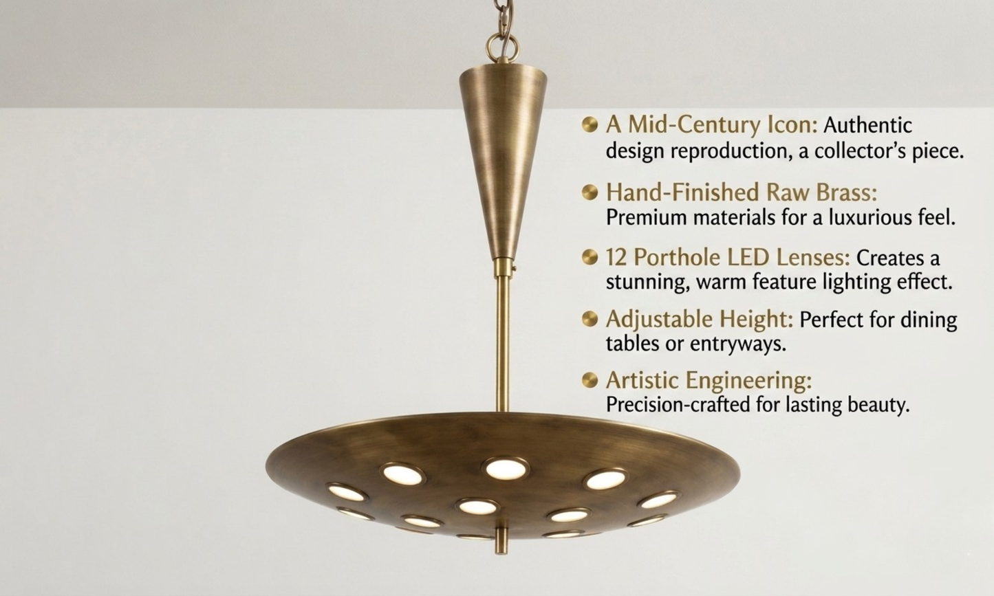 Handmade 1950s Mid-Century Modern Cream Cosmic Pendant Light – Cutout Disc Chandelier, Rusted Brass Flush Mount Duo Regolith Style Ceiling