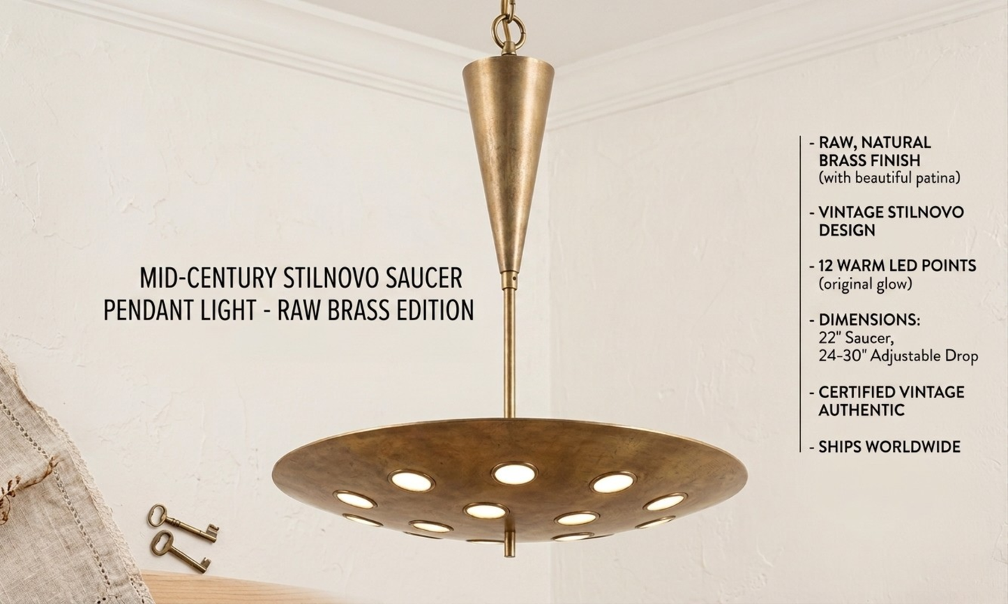 Handmade 1950s Mid-Century Modern Cream Cosmic Pendant Light – Cutout Disc Chandelier, Rusted Brass Flush Mount Duo Regolith Style Ceiling