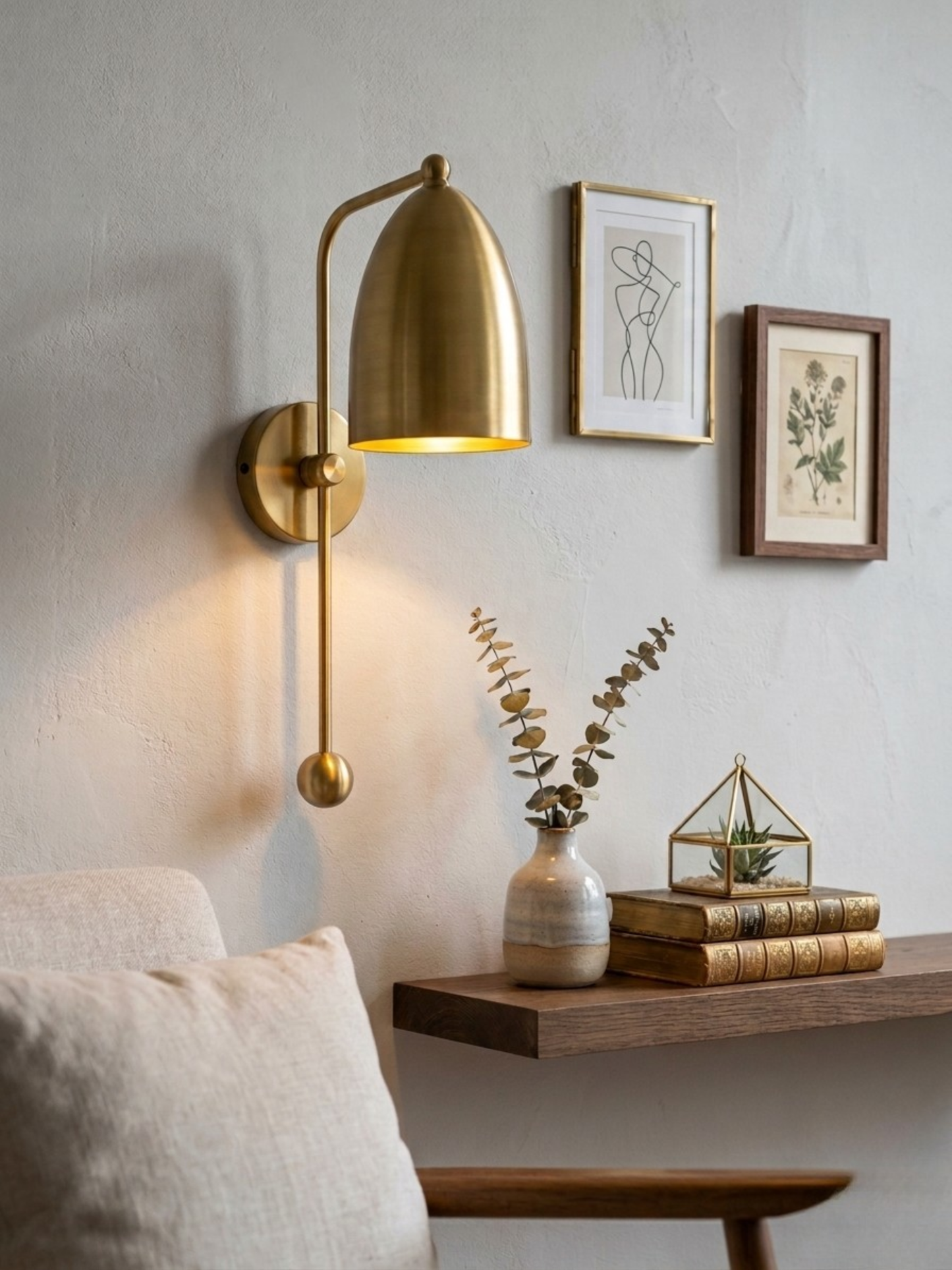 Luxury Brass Wall Sconce, Modern Bedside Wall Lamp, Minimalist Gold Mount Light, Bedroom Decor