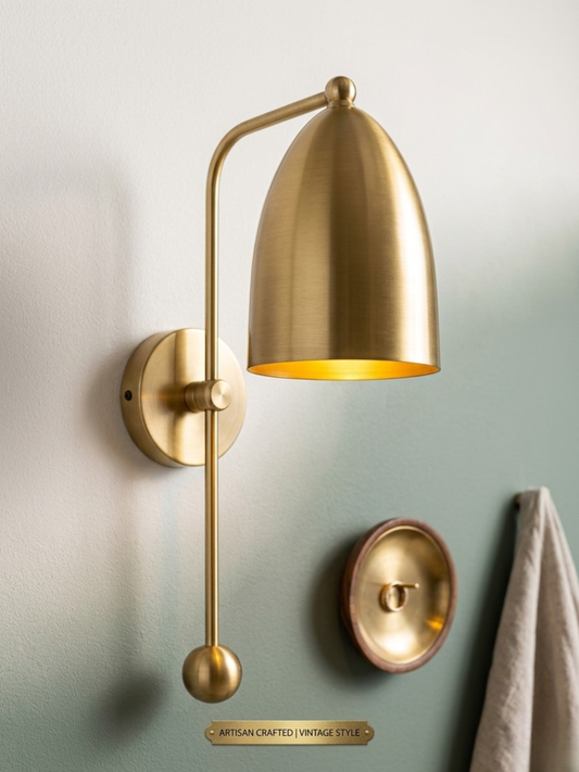 Luxury Brass Wall Sconce, Modern Bedside Wall Lamp, Minimalist Gold Mount Light, Bedroom Decor