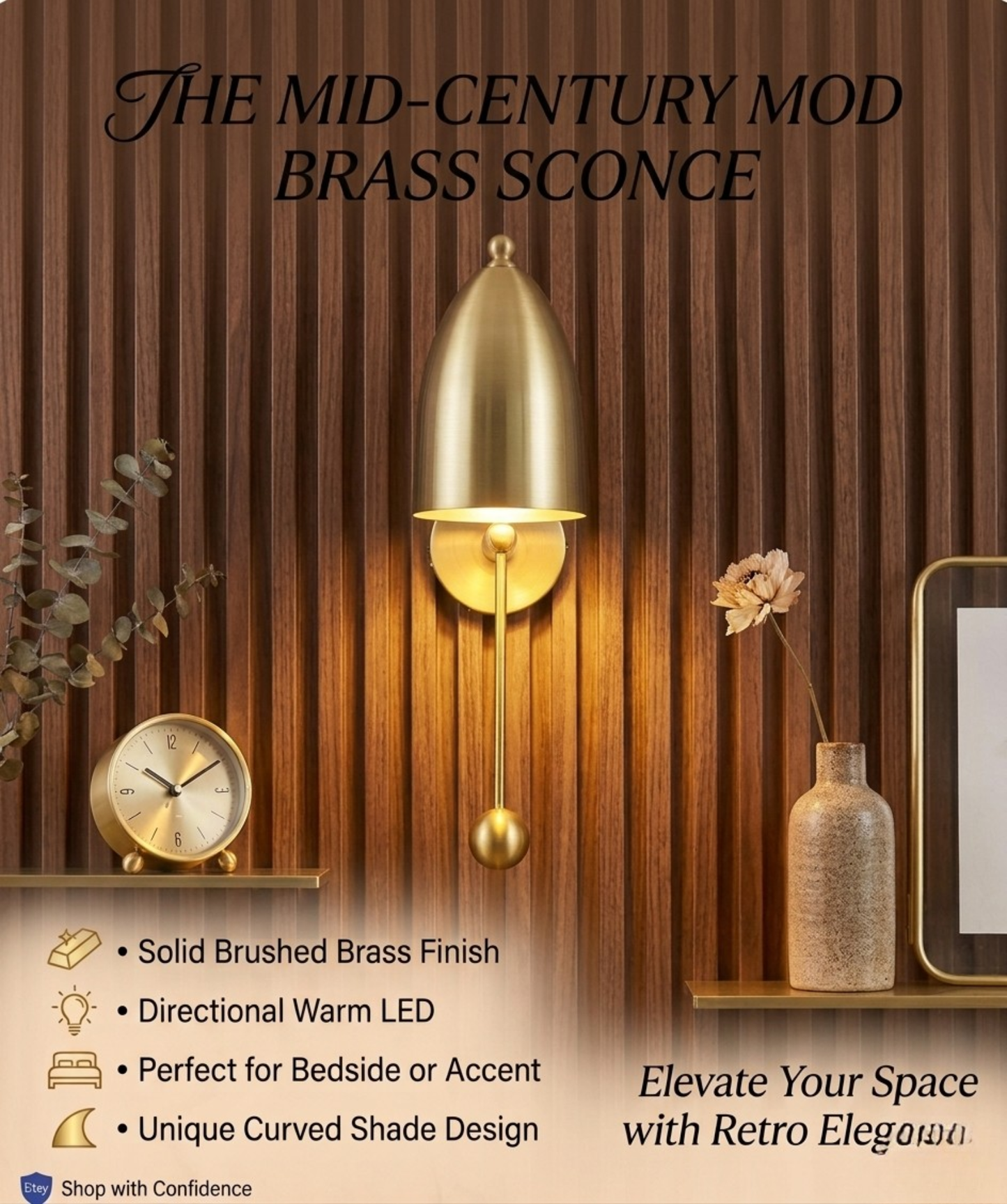 Luxury Brass Wall Sconce, Modern Bedside Wall Lamp, Minimalist Gold Mount Light, Bedroom Decor
