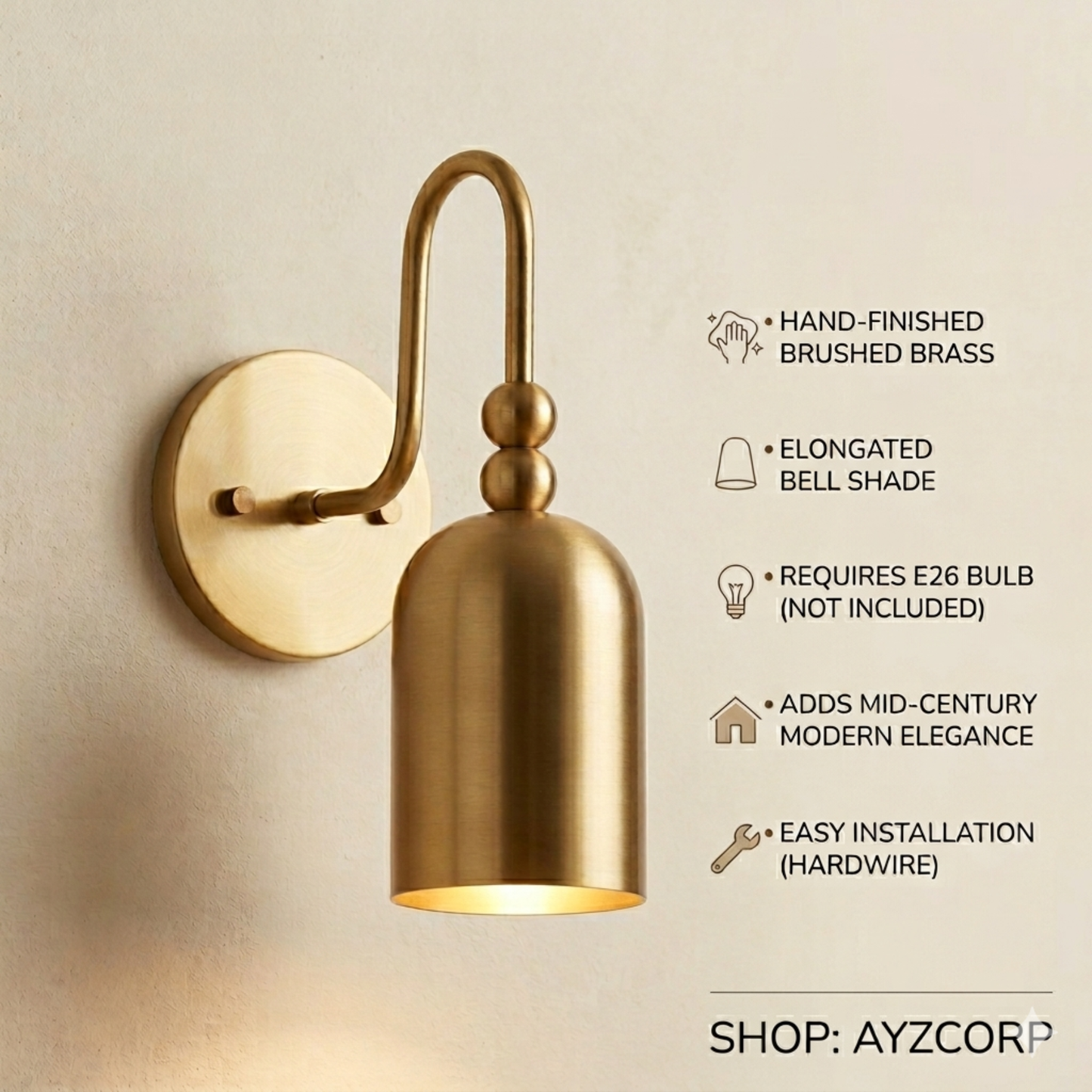 1950's Mid Century Italian Brass Diabolo Sconce, Raw Brass Finish Lamp