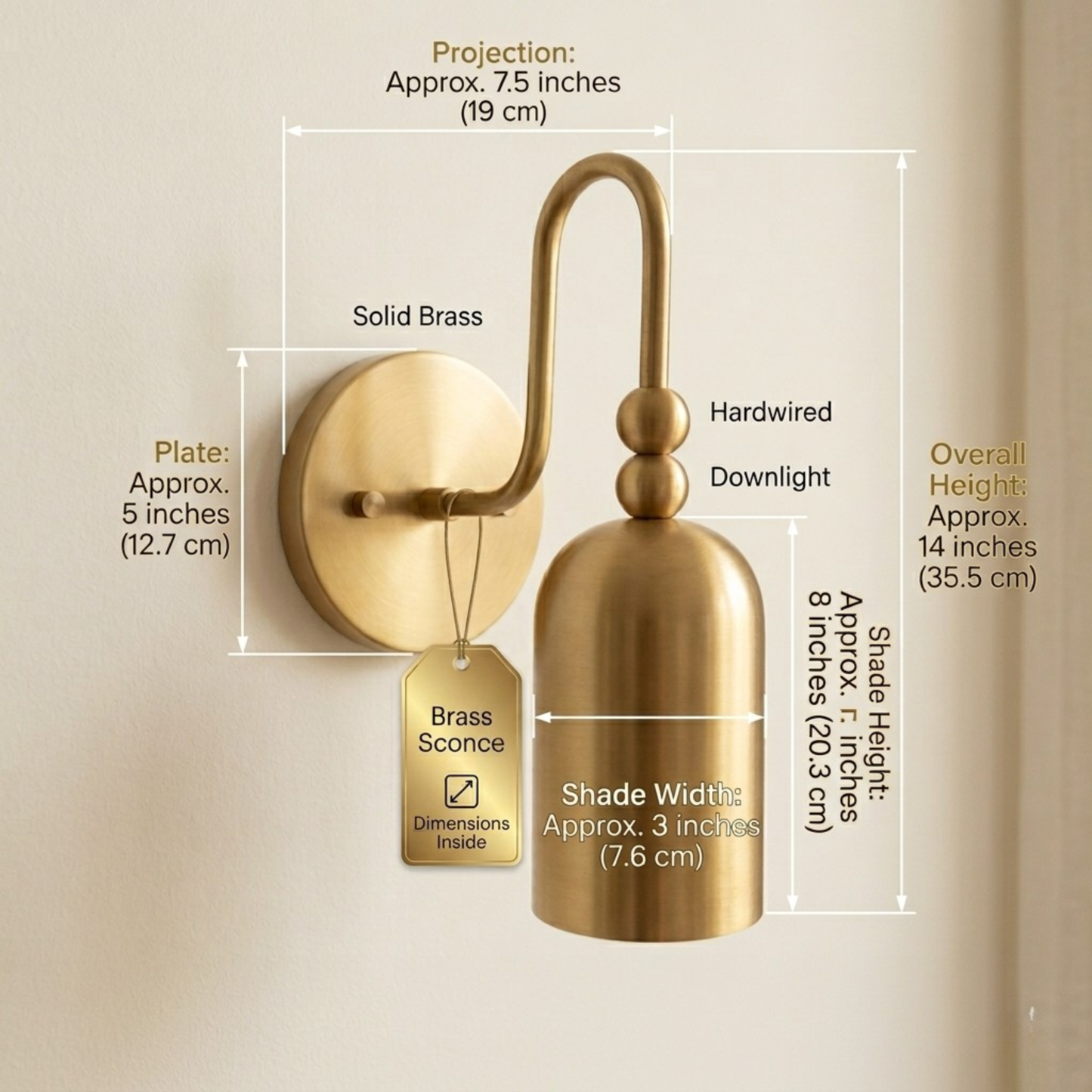1950's Mid Century Italian Brass Diabolo Sconce, Raw Brass Finish Lamp