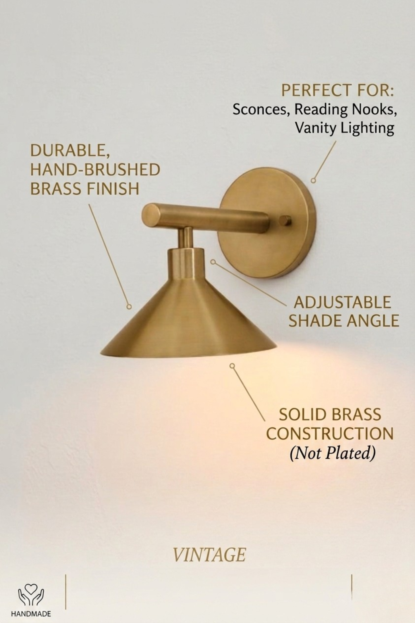 1950's Mid Century Italian Brass Diabolo Sconce, Raw Brass Finish Lamp