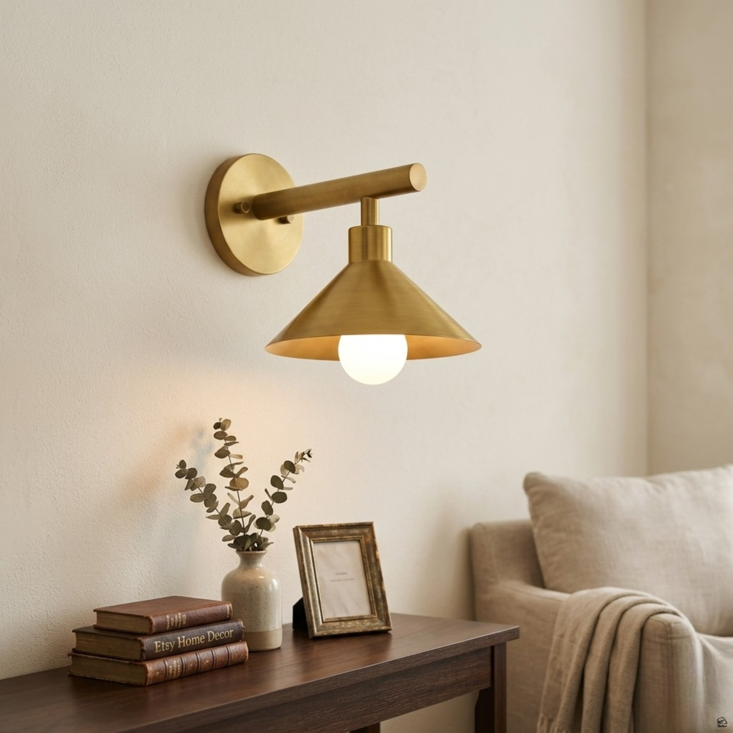 1950's Mid Century Italian Brass Diabolo Sconce, Raw Brass Finish Lamp