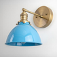 1950's Mid Century Italian Brass Diabolo Sconce, Sky Blue Finish Lamp