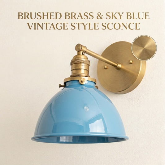1950's Mid Century Italian Brass Diabolo Sconce, Sky Blue Finish Lamp
