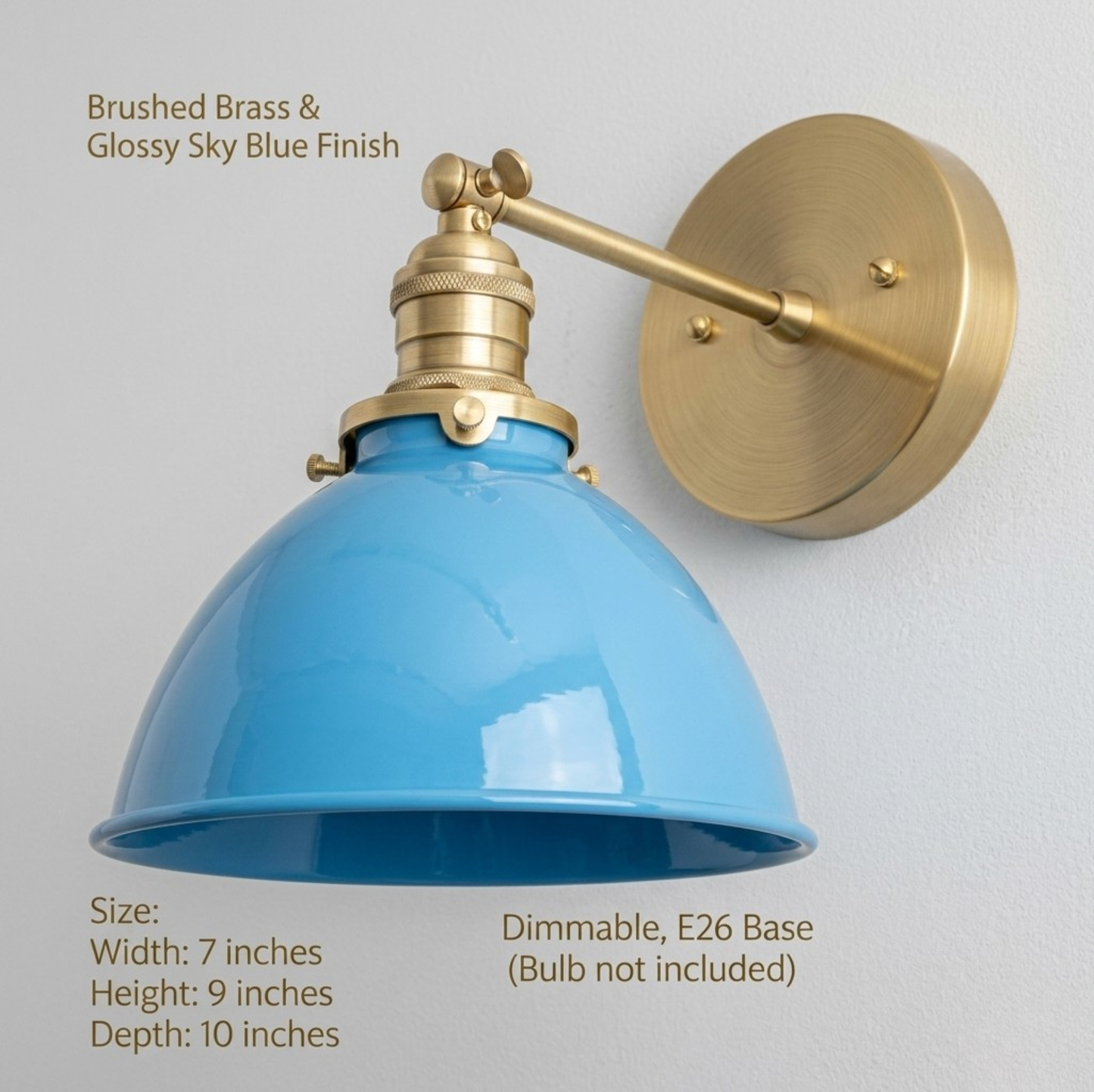 1950's Mid Century Italian Brass Diabolo Sconce, Sky Blue Finish Lamp